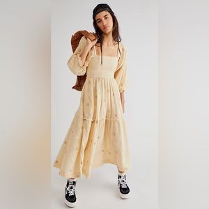 Free People Dahlia Embroidered Maxi Dress NWT size Large in Pearl Island